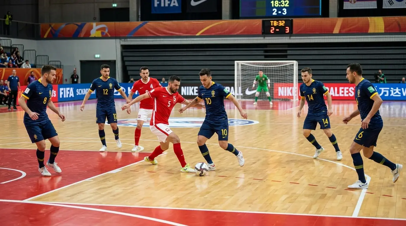 Futsal-Mannschaft beim Power Play: Torwart wird durch einen Feldspieler ersetzt